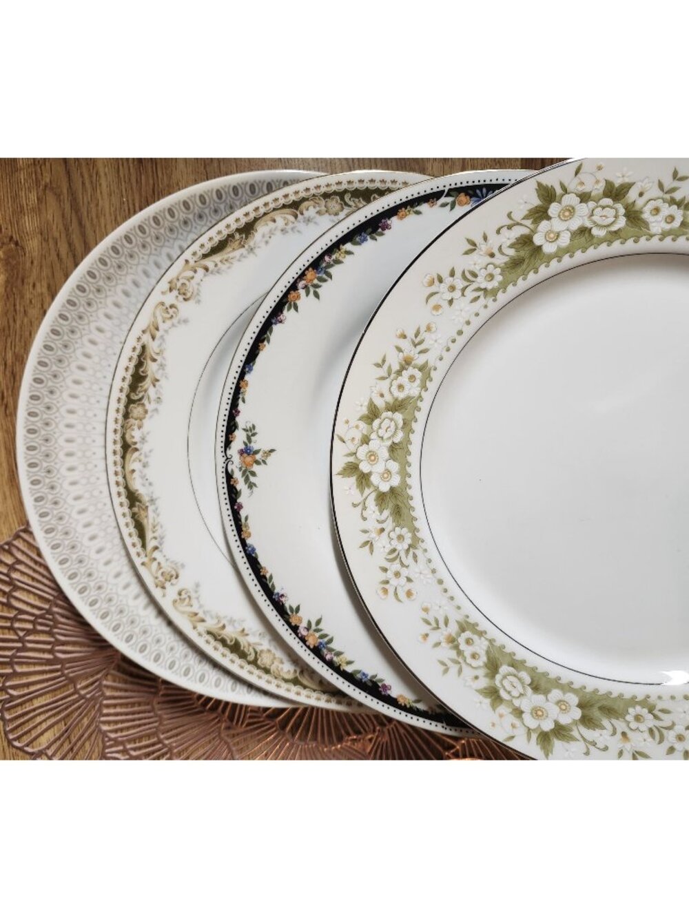 Mismatched China Dinner Plates ~10.25" Floral Porcelain Set of 4